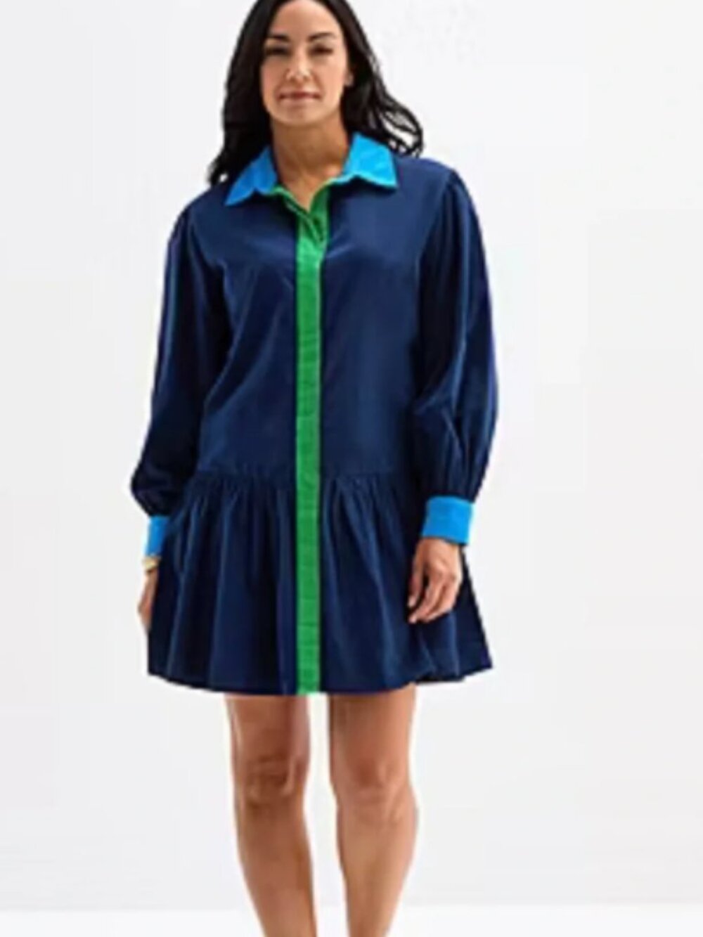 St. Johns Bay Colorblock Corduroy Drop Waist Shirtdress NWT Sz L